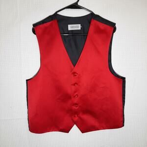 Joseph & Feiss M Red Satin Formal Vest Black Back Wedding Tuxedo Prom Costume
